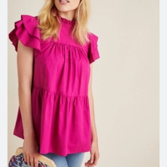 MAEVE ANTHROPOLOGIE OPHELIA BABYDOLL TUNIC BLOUSE PINK XS - Picture 6 of 6